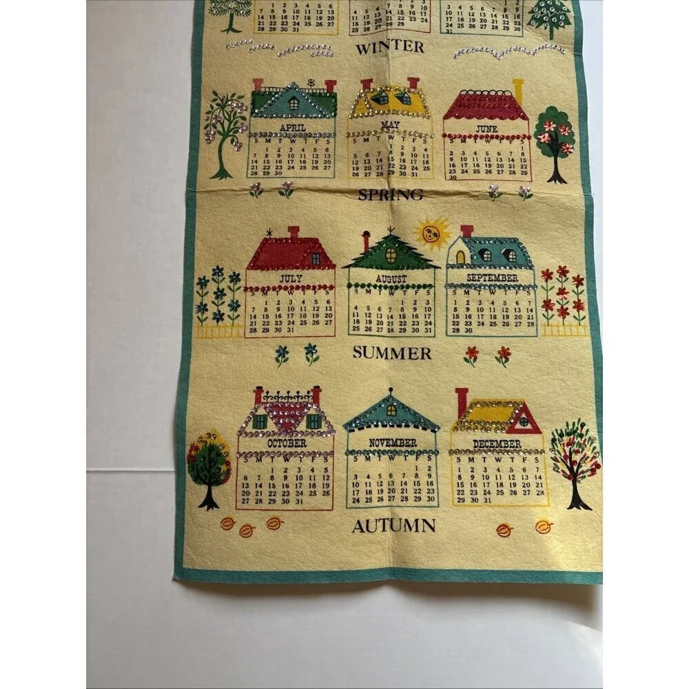 Vintage 1968 Sequin Calendar Four Seasons Excellent Condition